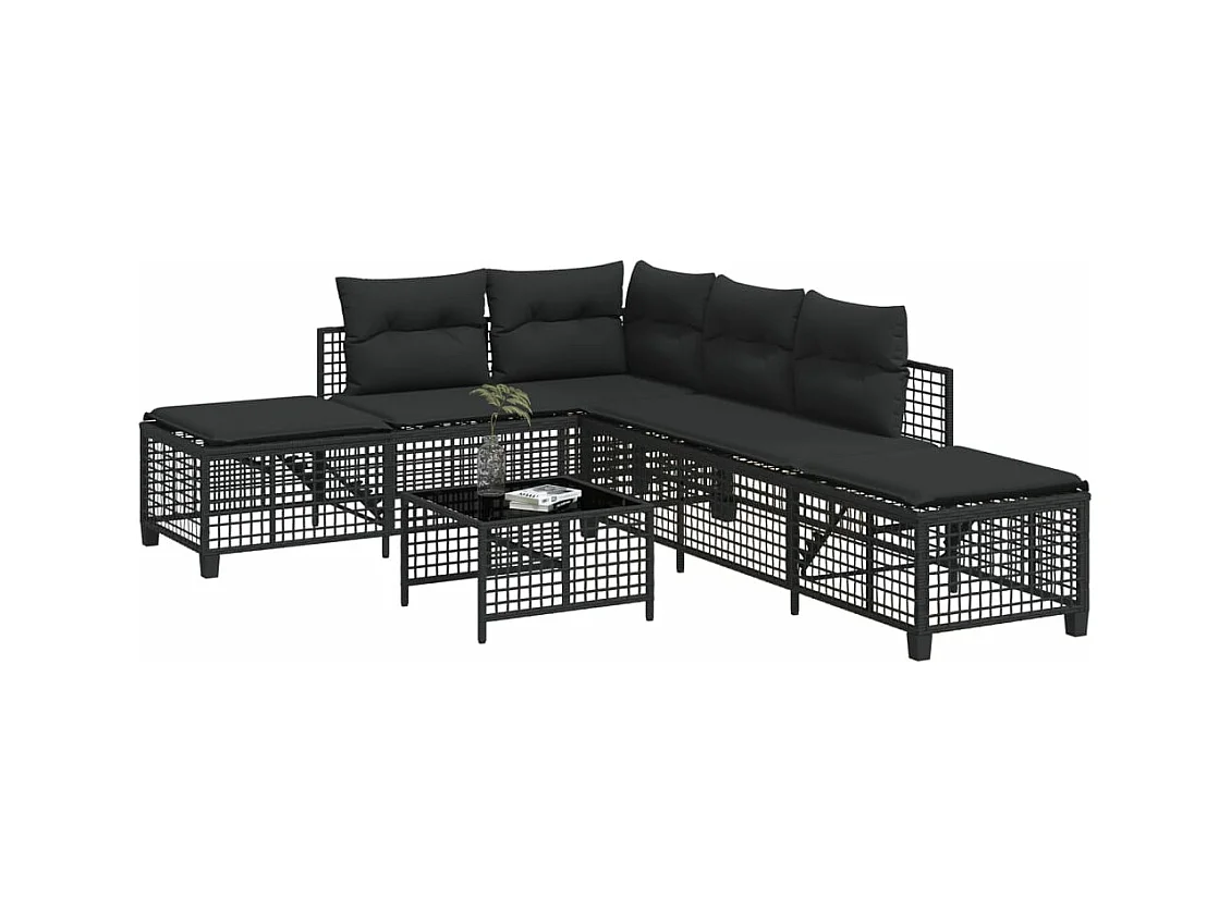 Lot de 3 Salon de jardin d'angle avec coussins noir résine tressée FR199437 FR584909