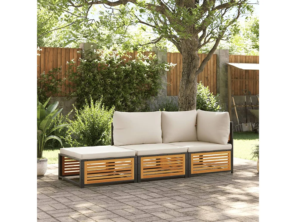 Salon de jardin avec coussins 3 pcs bois massif d'acacia FR59522