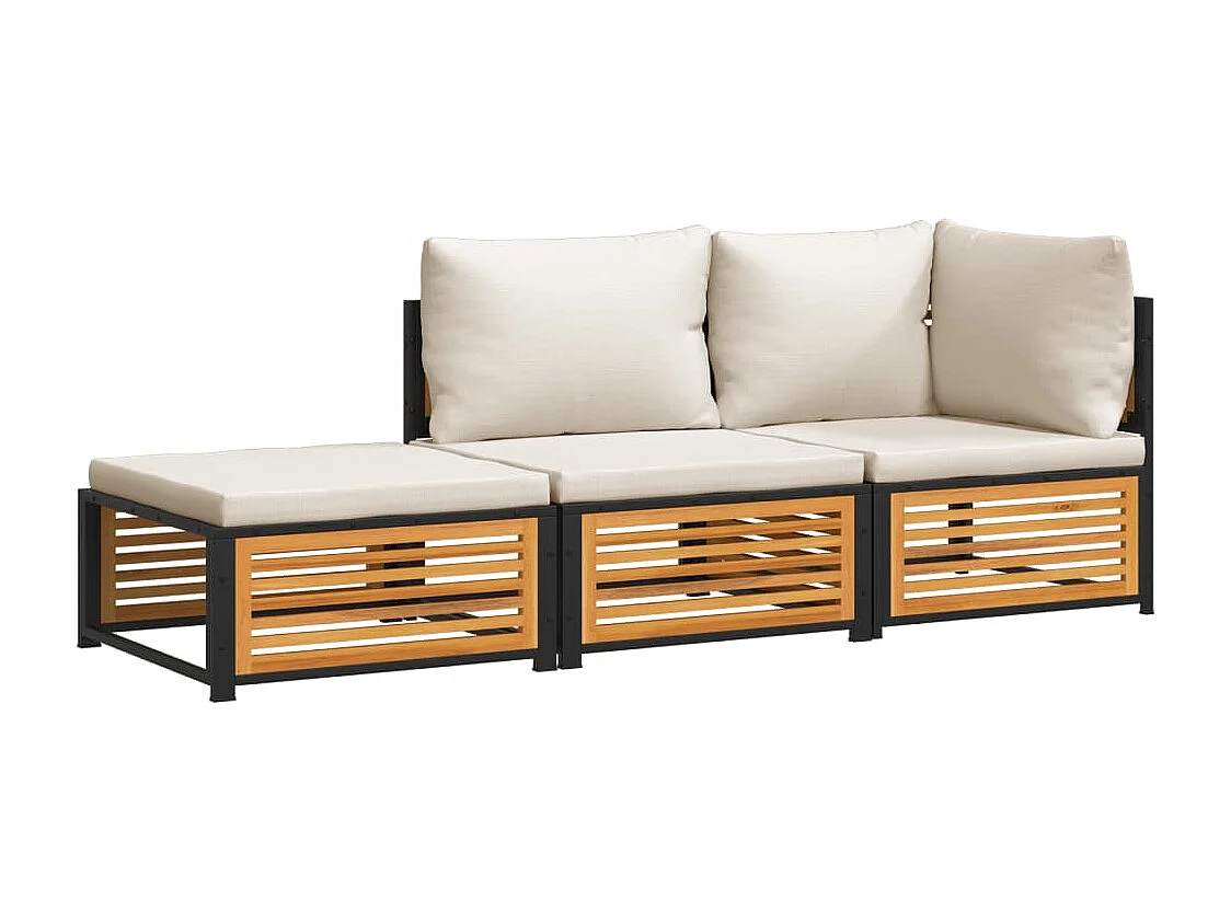 Salon de jardin avec coussins 3 pcs bois massif d'acacia FR59522