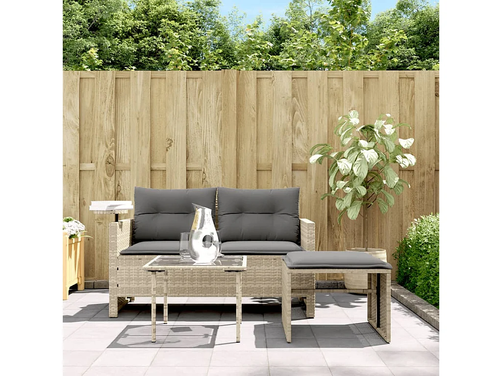 Lot de 3 Salon de jardin avec coussins gris clair résine tressée FR131048 FR125595