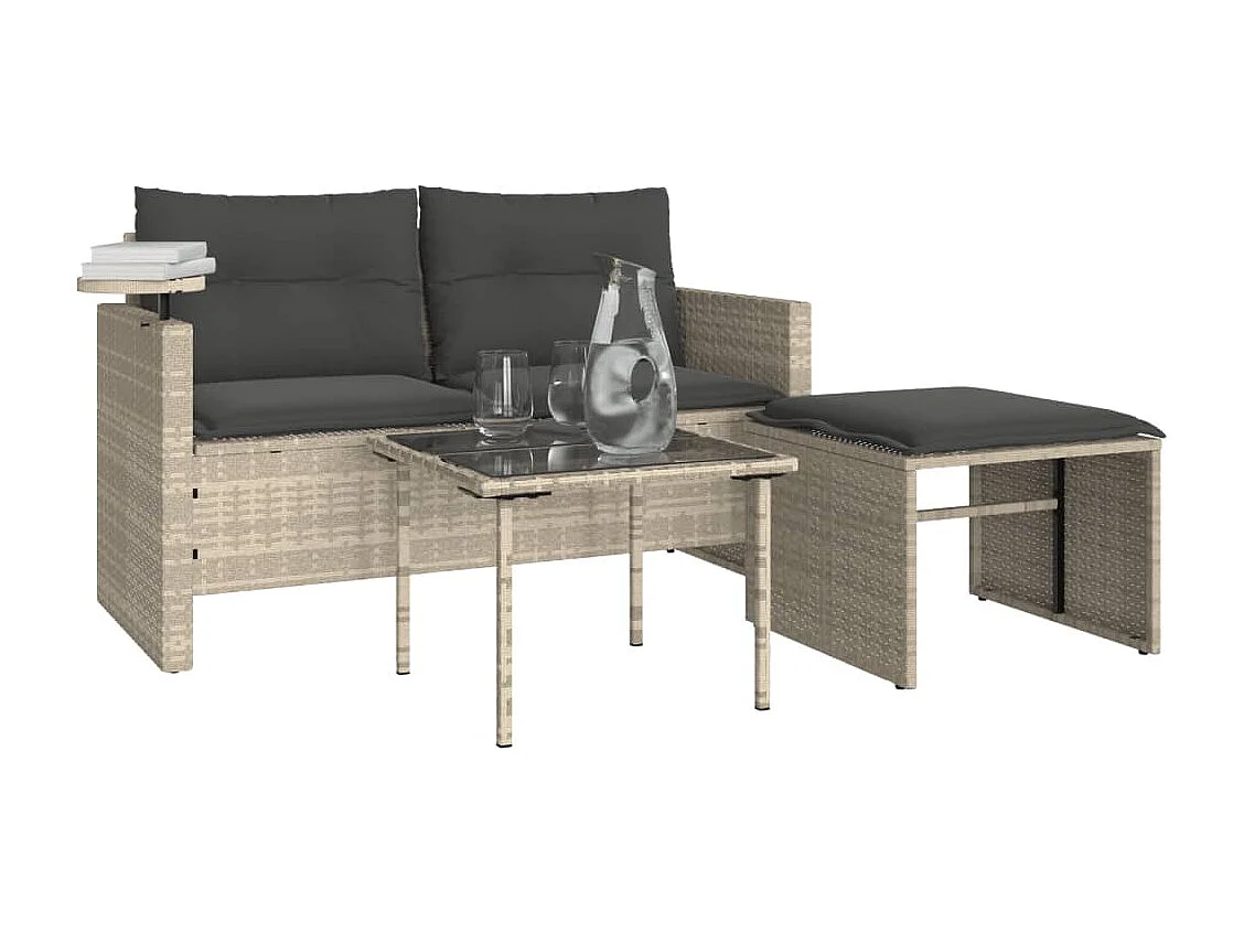 Lot de 3 Salon de jardin avec coussins gris clair résine tressée FR131048 FR125595