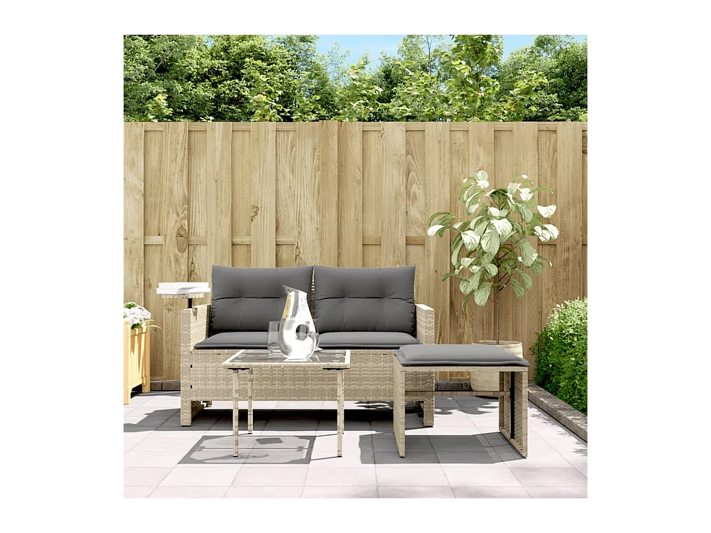 3 pcs conj. sofás jardim c/ almofadões vime PE cinzento-claro PT445450