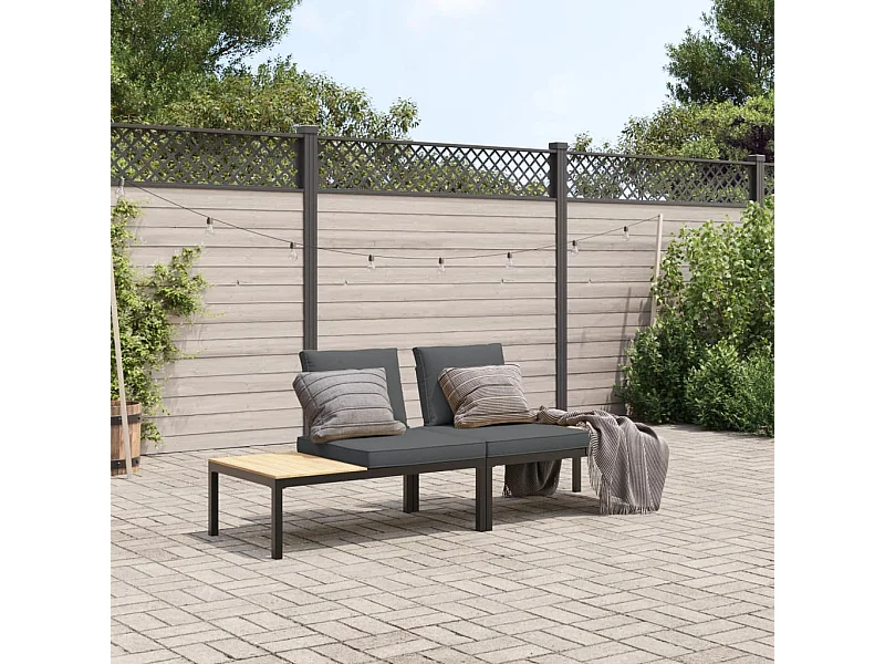 Salon de jardin 2 pcs avec coussins noir aluminium FR61341
