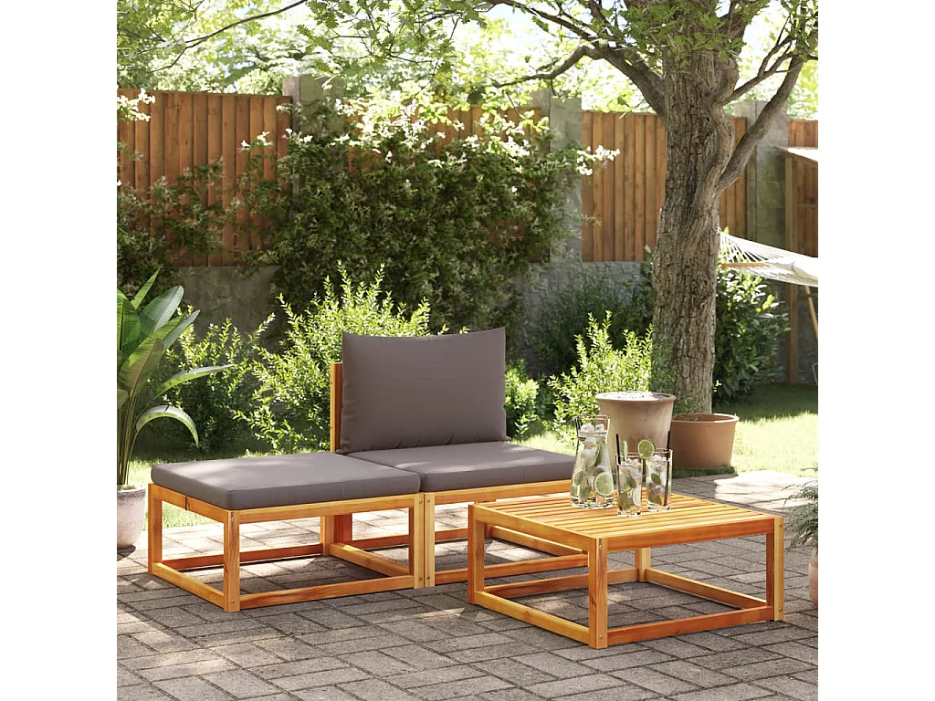 Salón de jardín con cojines 3 pzas madera maciza acacia ES698240