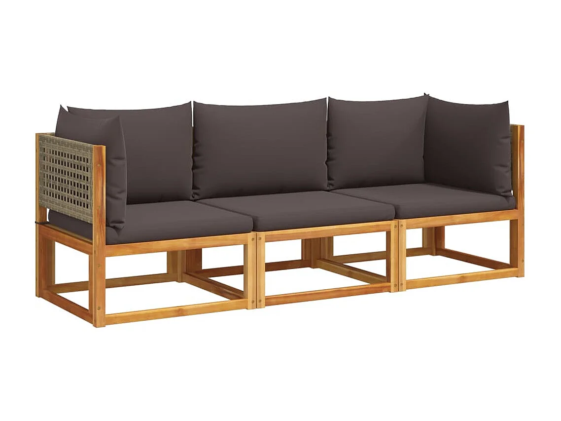Salon de jardin avec coussins 3 pcs bois massif d'acacia FR61434