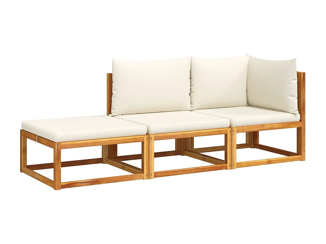 Lot de 3 Salon de jardin avec coussins bois massif d'acacia FR597079 FR958307