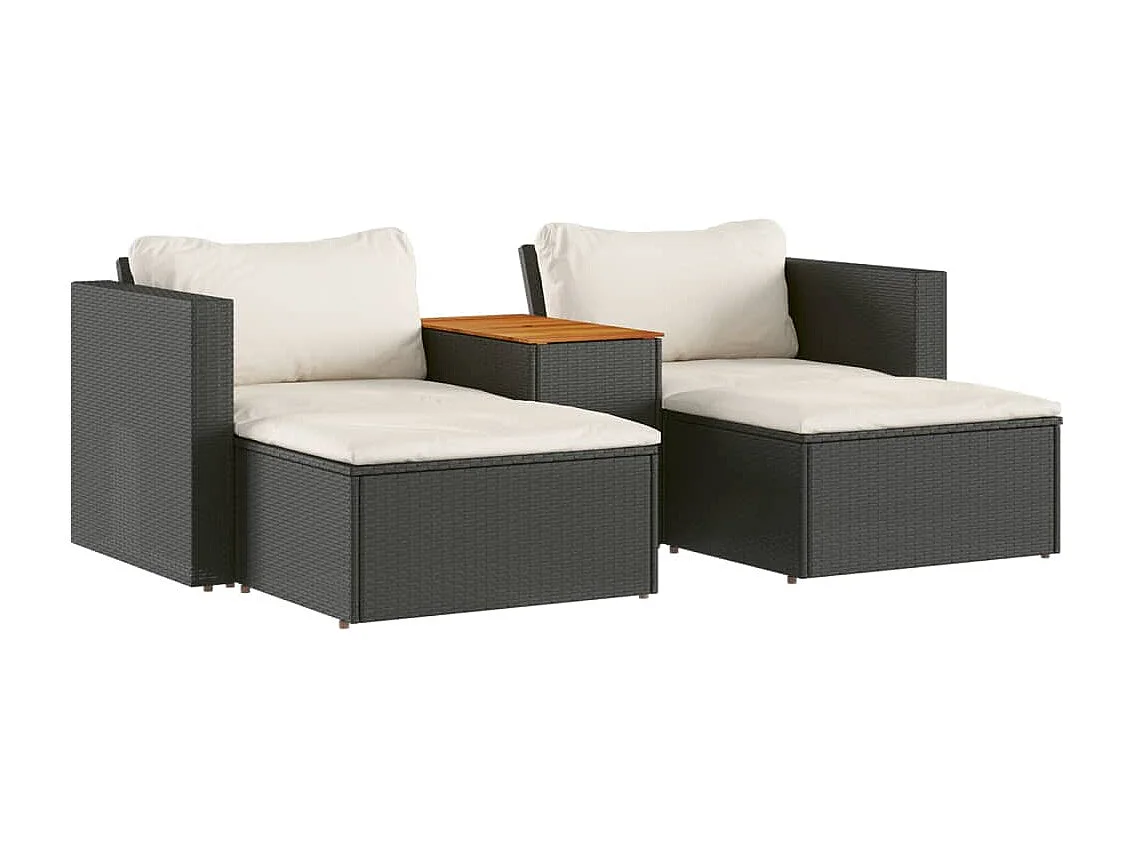 Lot de 5 Salon de jardin avec coussins noir résine tressée acacia FR986625 FR560572