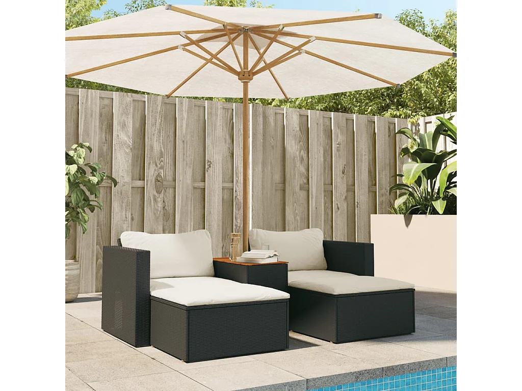 Lot de 5 Salon de jardin avec coussins noir résine tressée acacia FR986625 FR560572