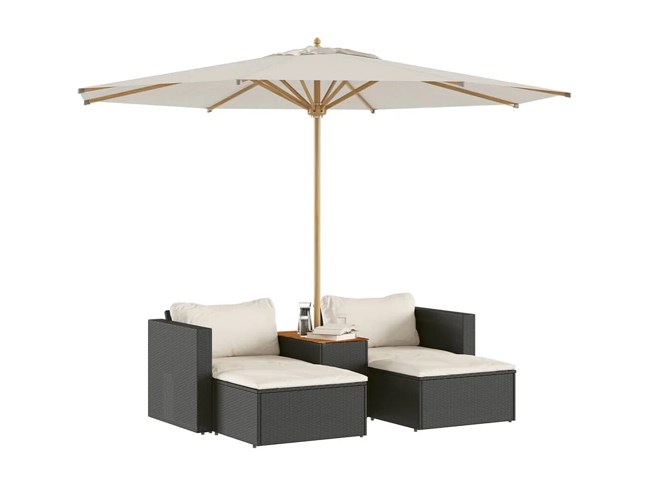 Lot de 5 Salon de jardin avec coussins noir résine tressée acacia FR986625 FR560572