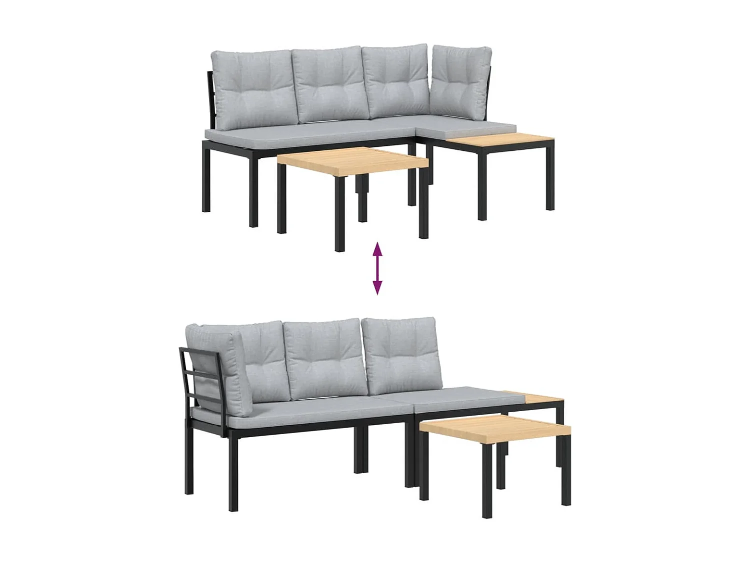 Ensemble de banc de jardin avec coussins 3 pcs noir FR12865