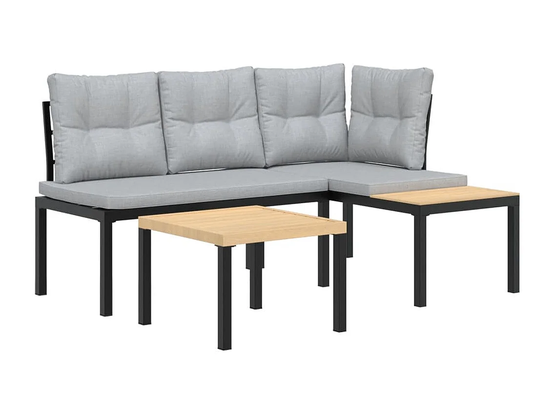 Ensemble de banc de jardin avec coussins 3 pcs noir FR12865