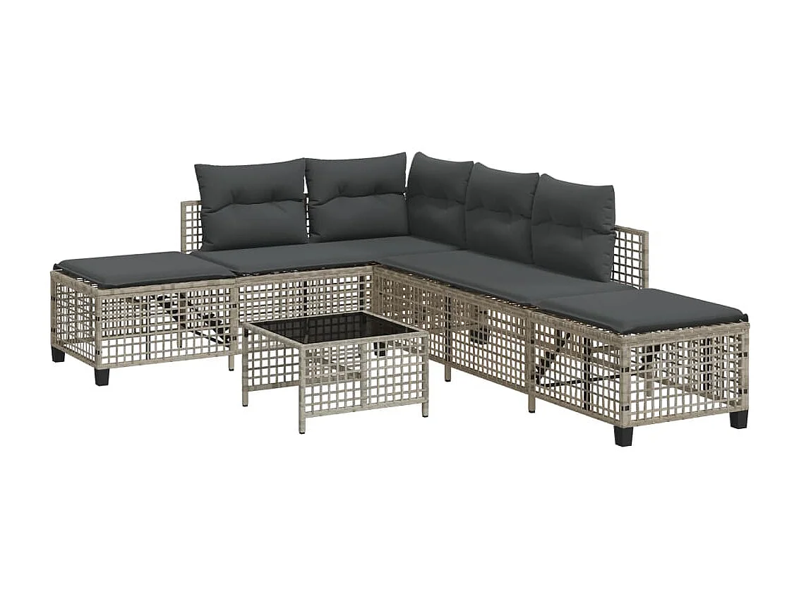 Lot de 3 Salon de jardin d'angle avec coussins gris clair rotin FR617492 FR859347