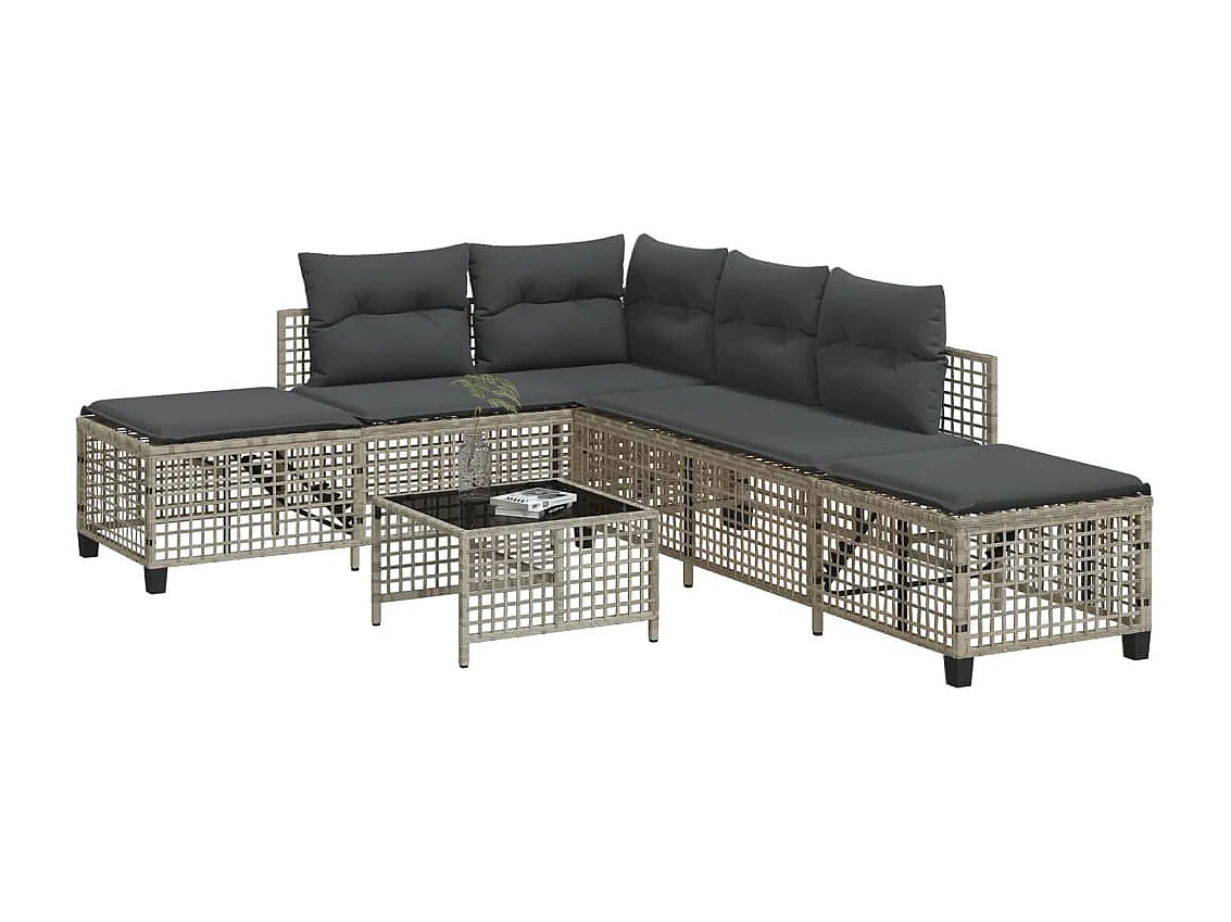 Lot de 3 Salon de jardin d'angle avec coussins gris clair rotin FR617492 FR859347