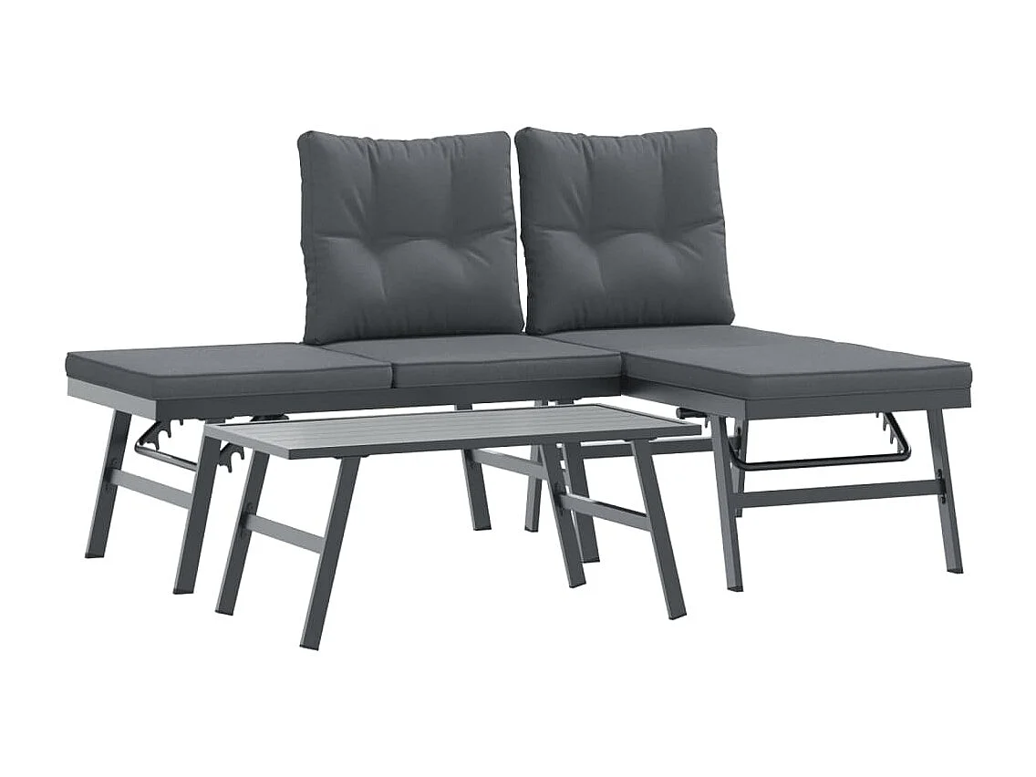 Ensemble de bancs de jardin avec coussins 3 pcs noir FR17940