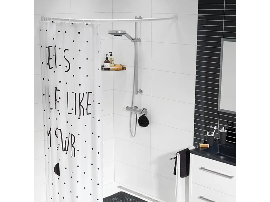 Tringle de rideau de douche courbée Blanc FR305882