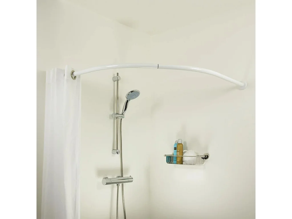 Tringle de rideau de douche courbée Blanc FR305882