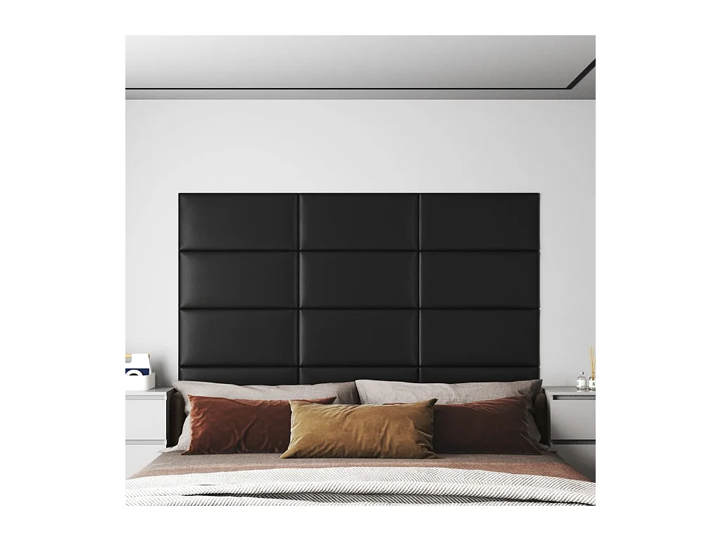 Panneaux muraux 12 pcs Noir 60x30 cm Similicuir 2,16 m² FR928888