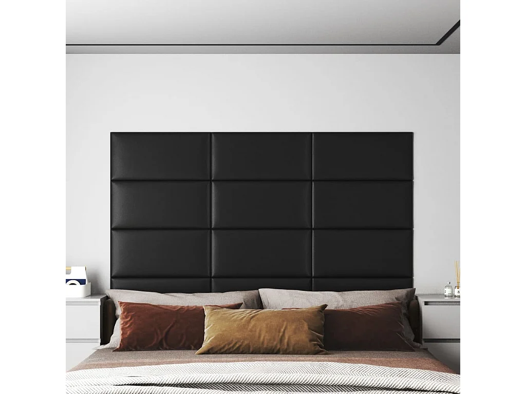 Painel de parede 12 pcs 60x30 cm couro artificial 2,16 m² preto PT813085