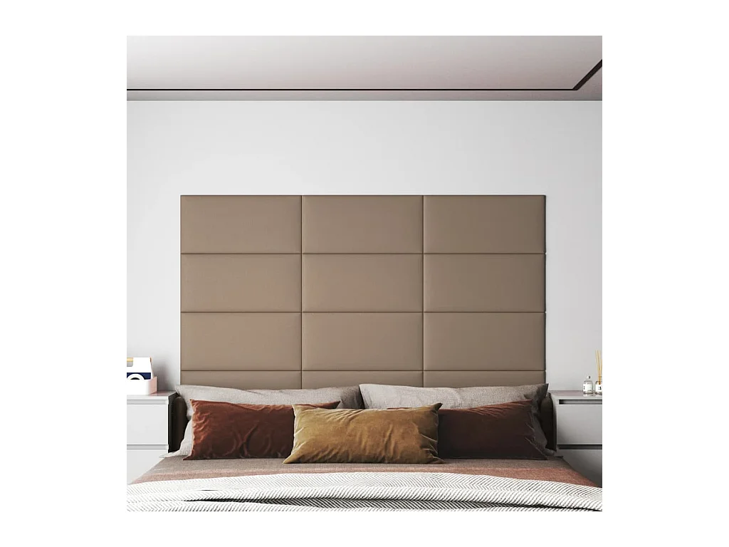 Wandpanelen 12 st 2,16 m² 60 x 30 cm kunstleer cappuccinokleur BE582900