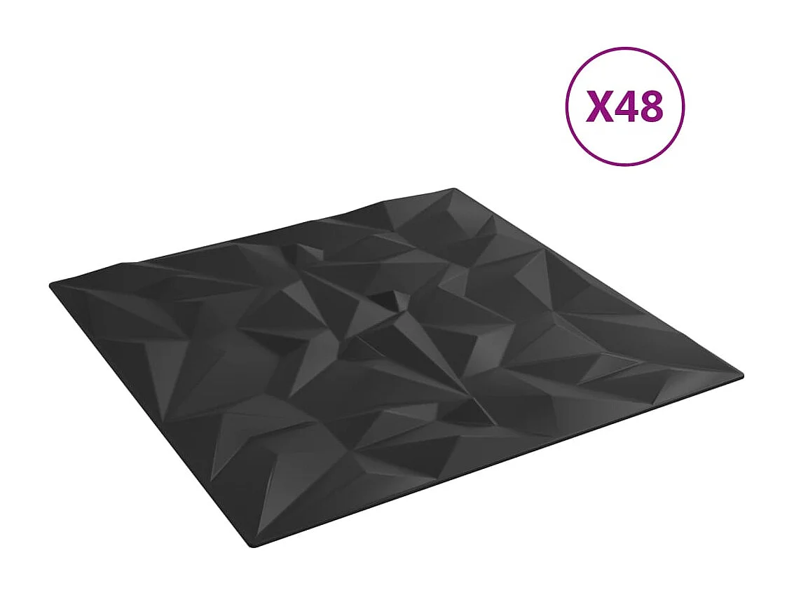 Paneles de pared 48 uds XPS amatista negro 50x50 cm 12 m² ES947135