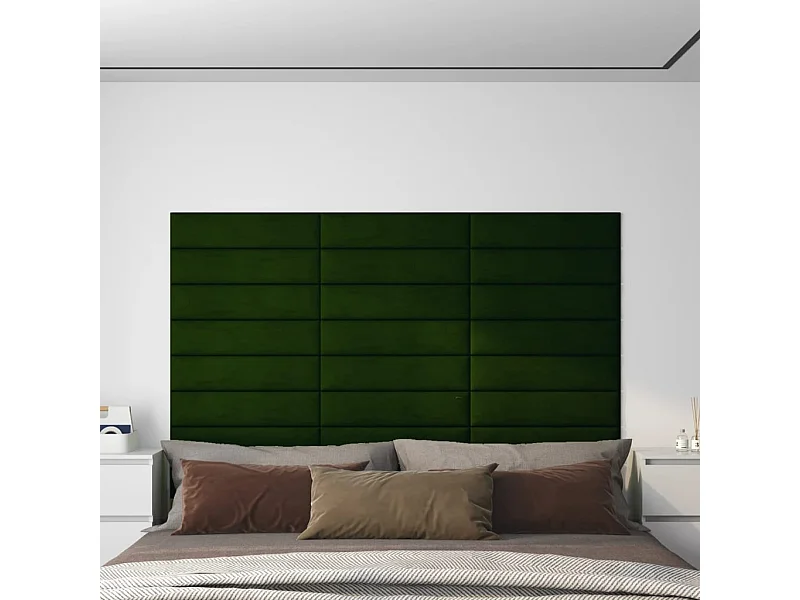 Panneaux muraux 12 pcs Vert foncé 60x15 cm Velours 1,08 m² FR834095
