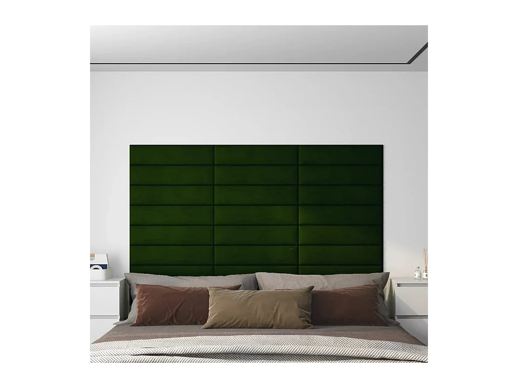 Panneaux muraux 12 pcs Vert foncé 60x15 cm Velours 1,08 m² FR834095