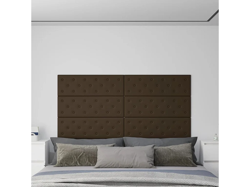 Painel parede 12 pcs 90x30 cm couro artificial 3,24 m² castanho PT823810
