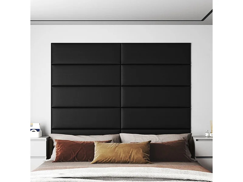 Painel de parede 12 pcs 90x30 cm couro artificial 3,24 m² preto PT248562