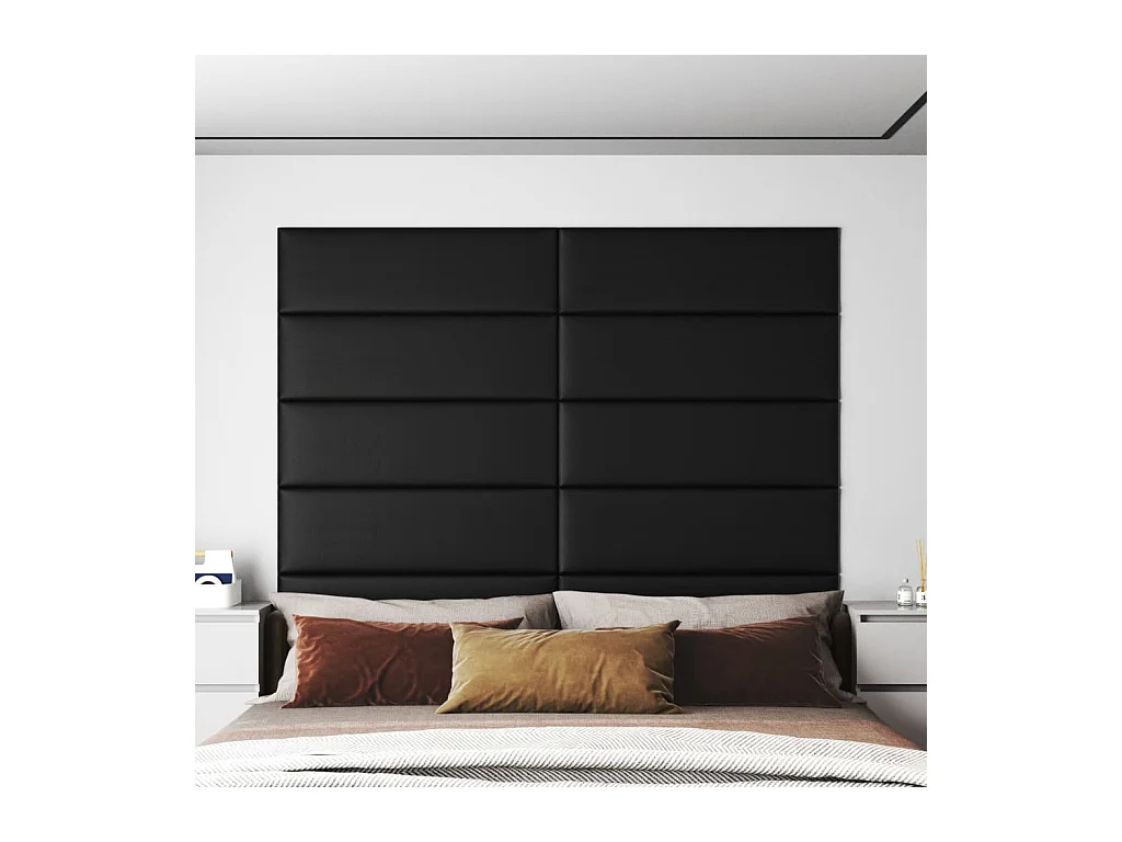 Panneaux muraux 12 pcs Noir 90x30 cm Similicuir 3,24 m² FR335547