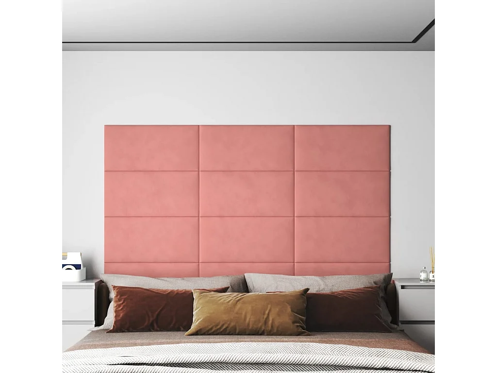 Panneaux muraux 12 pcs Rose 60x30 cm Velours 2,16 m² FR442466
