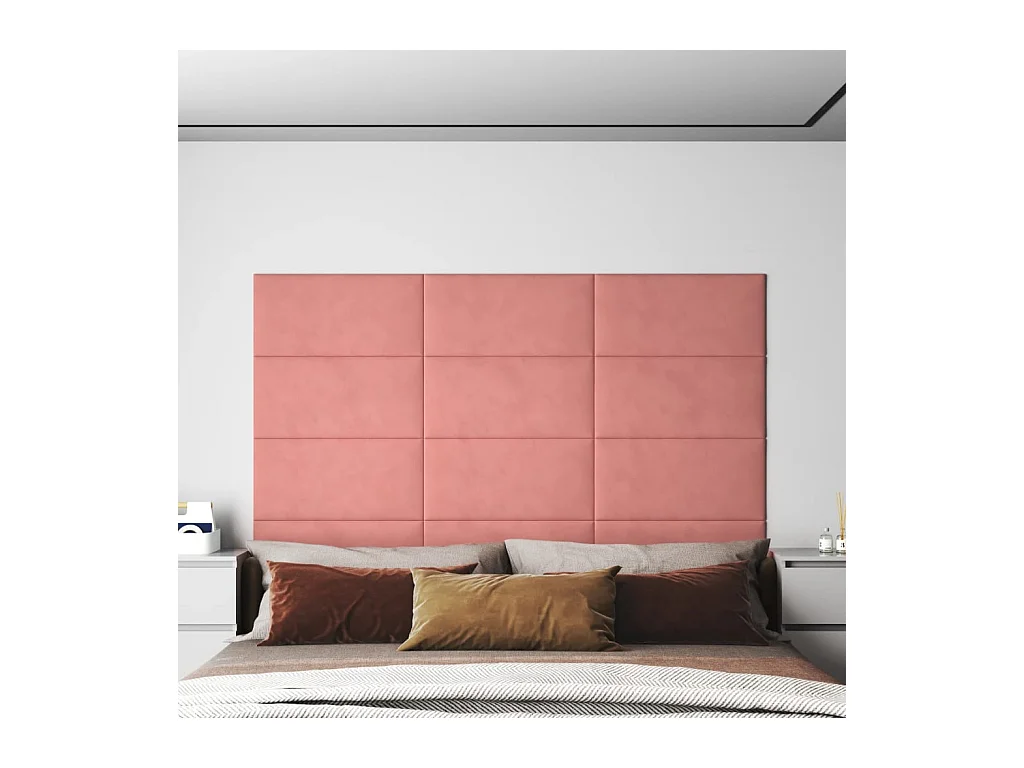 Panneaux muraux 12 pcs Rose 60x30 cm Velours 2,16 m² FR442466
