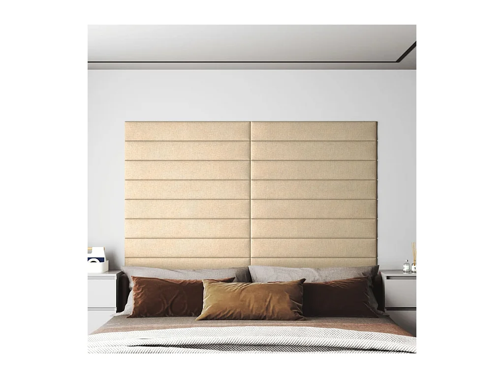 Panneaux muraux 12 pcs Crème 90x15 cm Tissu 1,62 m² FR972503