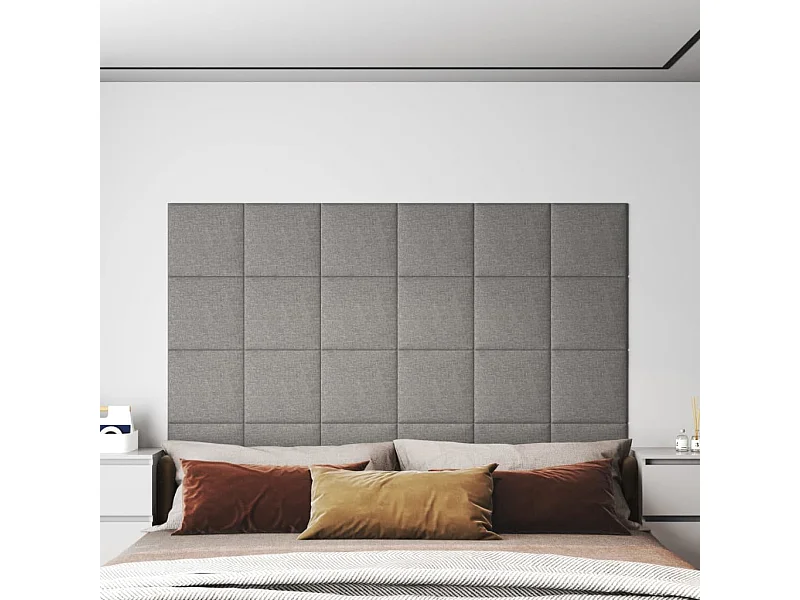 Paneles de pared 12 uds tela gris claro 30x30 cm 1,08 m² ES475669