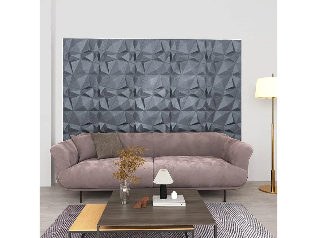 Panneaux muraux 3D 48 pcs 50x50 cm gris diamant 12 m² FR934586