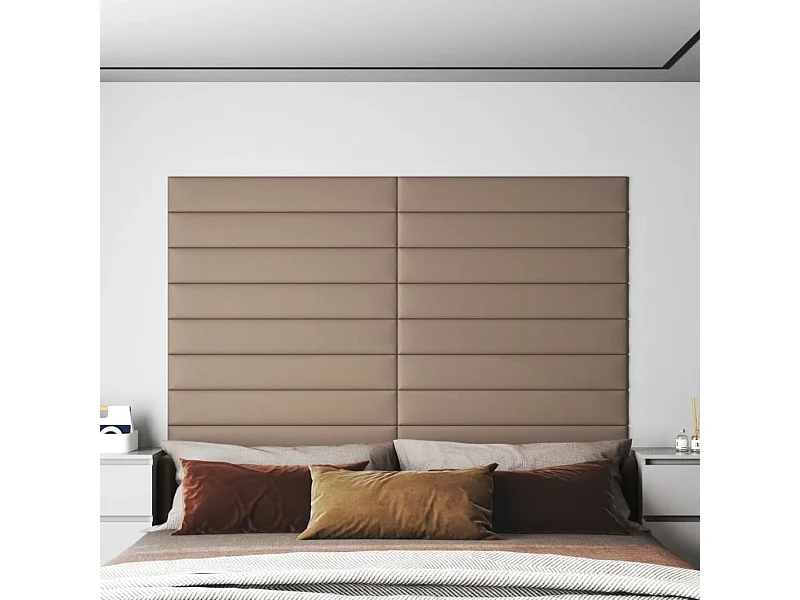 Wandpanelen 12 st 1,62 m² 90x15 cm kunstleer cappuccinokleurig BE237320