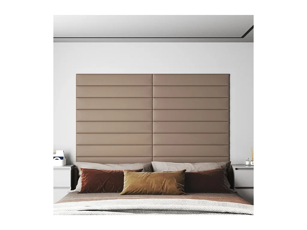Wandpanelen 12 st 1,62 m² 90x15 cm kunstleer cappuccinokleurig BE237320