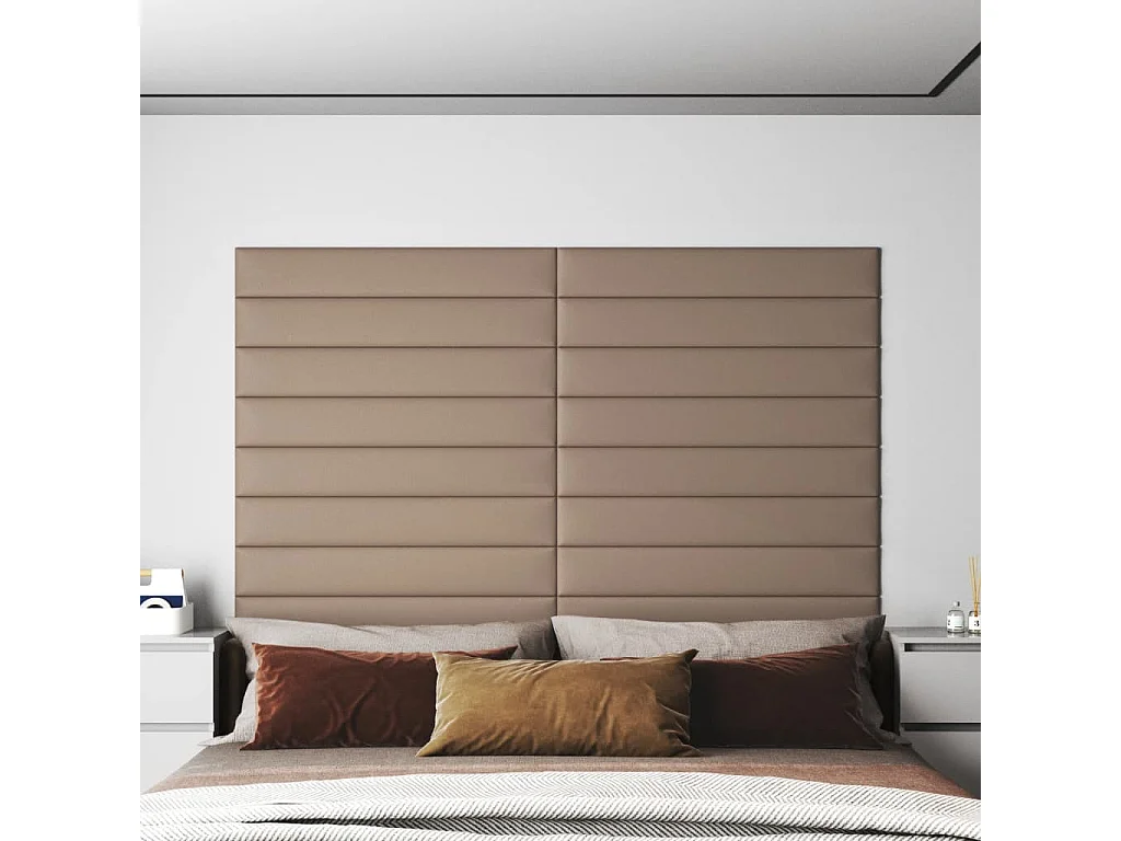 Panneaux muraux 12 pcs Cappuccino 90x15 cm Similicuir 1,62 m² FR522814