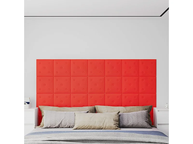 Wandpanelen 12 st 1,08 m² 30x30 cm kunstleer rood BE820270