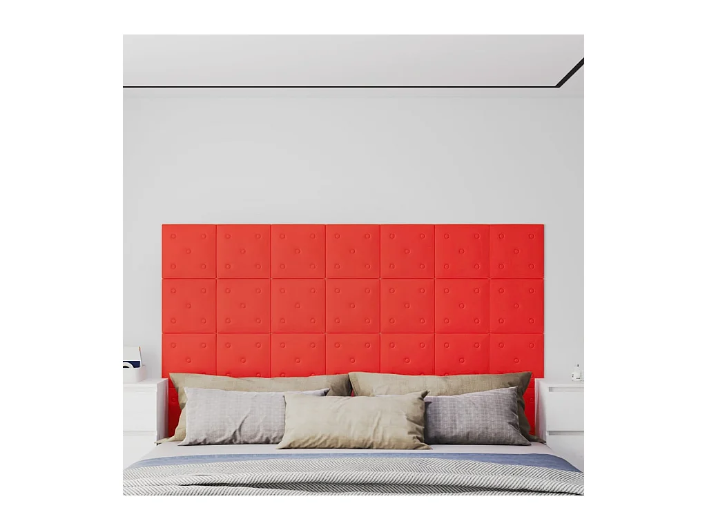 Panneaux muraux 12 pcs Rouge 30x30 cm Similicuir 1,08 m² FR846655