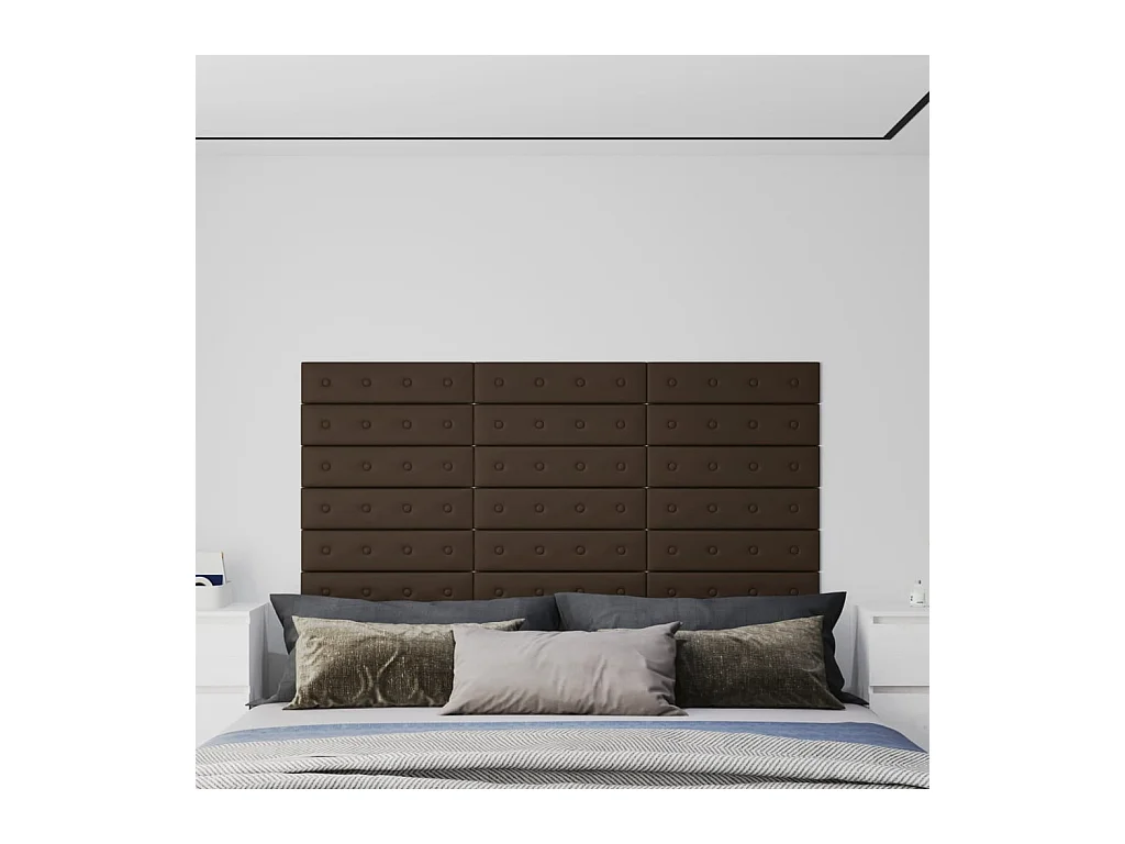 Paneles de pared 12 uds cuero sintético marrón 60x15 cm 1,08 m² ES532997