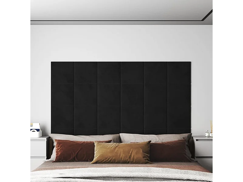 Paneles de pared 12 uds terciopelo negro 30x30 cm 1,08 m² ES945190