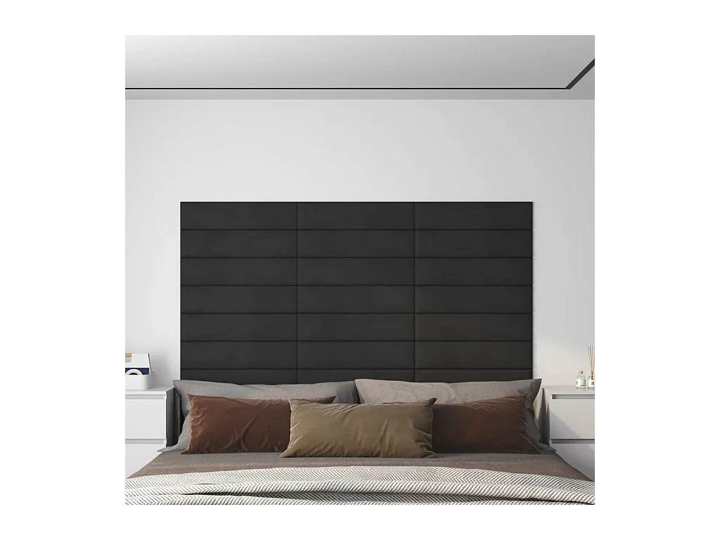 Panneaux muraux 12 pcs Noir 60x15 cm Velours 1,08 m² FR671969