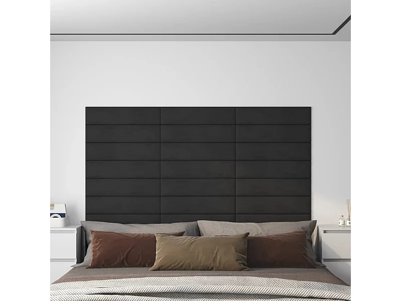 Painel de parede 12 pcs 60x15 cm veludo 1,08 m² preto PT807651