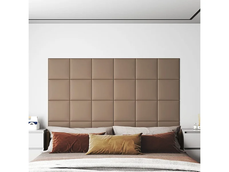 Paneles pared 12 uds cuero sintético capuchino 30x30 cm 1,08 m² ES215866