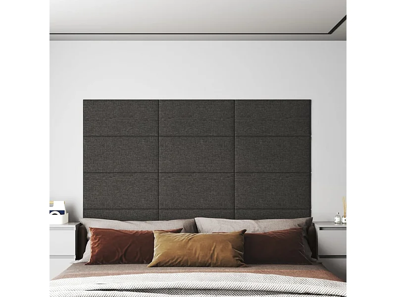 Paneles de pared 12 uds tela gris oscuro 60x30 cm 2,16 m² ES552105