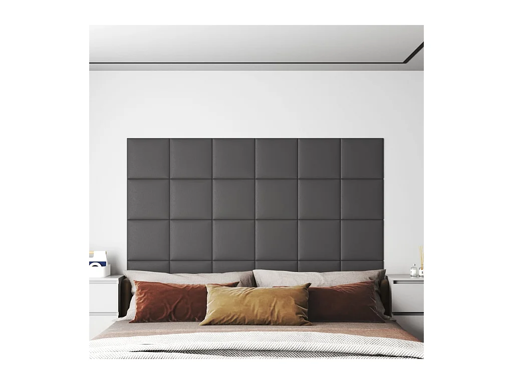 Panneaux muraux 12 pcs Gris 30x30 cm Similicuir 1,08 m² FR959464