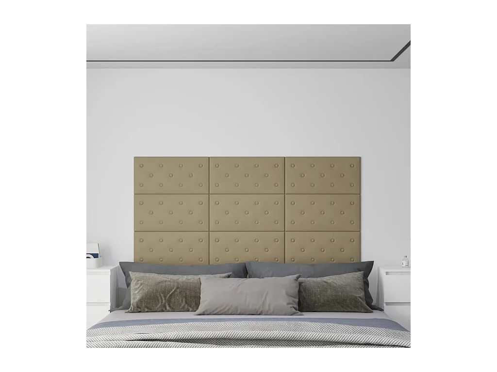 Wandpanelen 12 st 2,16 m² 60 x 30 cm kunstleer cappuccinokleur BE292378