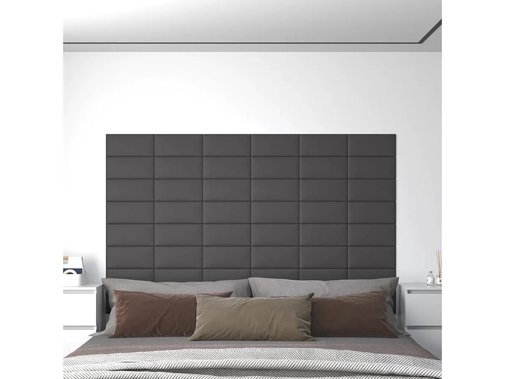 Wandpanelen 12 st 0,54 m² 30x15 cm kunstleer grijs BE955753