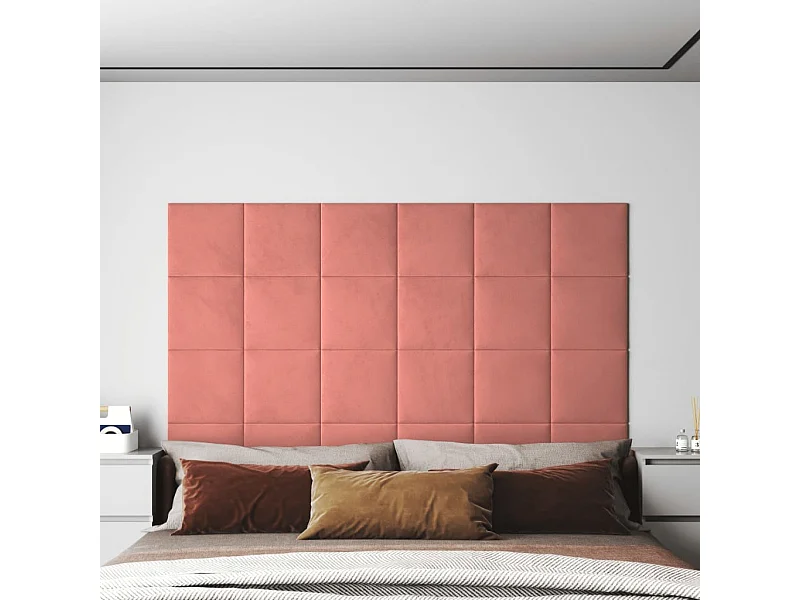 Paneles de pared 12 uds terciopelo rosa 30x30 cm 1,08 m² ES543766