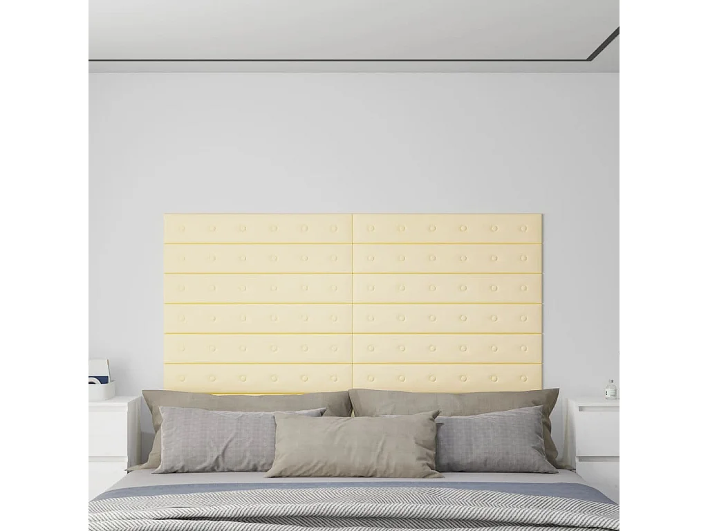 Wandpanelen 12 st 1,62 m² 90x15 cm kunstleer crèmekleurig BE777281
